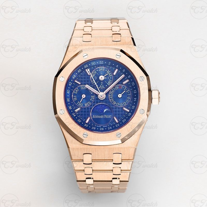 Audemars Piguet Royal Oak Perpetual Calendar 26574OR 41mm Rose Gold Blue Dial Calibre 5134 Automatic Watch 20m Water Resistance
