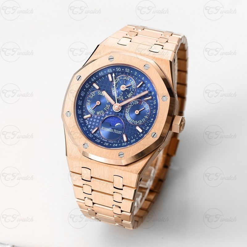 Audemars Piguet Royal Oak Perpetual Calendar 26574OR 41mm Rose Gold Blue Dial Calibre 5134 Automatic Watch 20m Water Resistance
