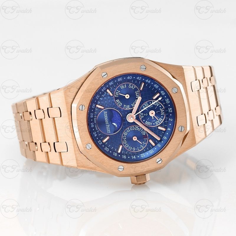 Audemars Piguet Royal Oak Perpetual Calendar 26574OR 41mm Rose Gold Blue Dial Calibre 5134 Automatic Watch 20m Water Resistance
