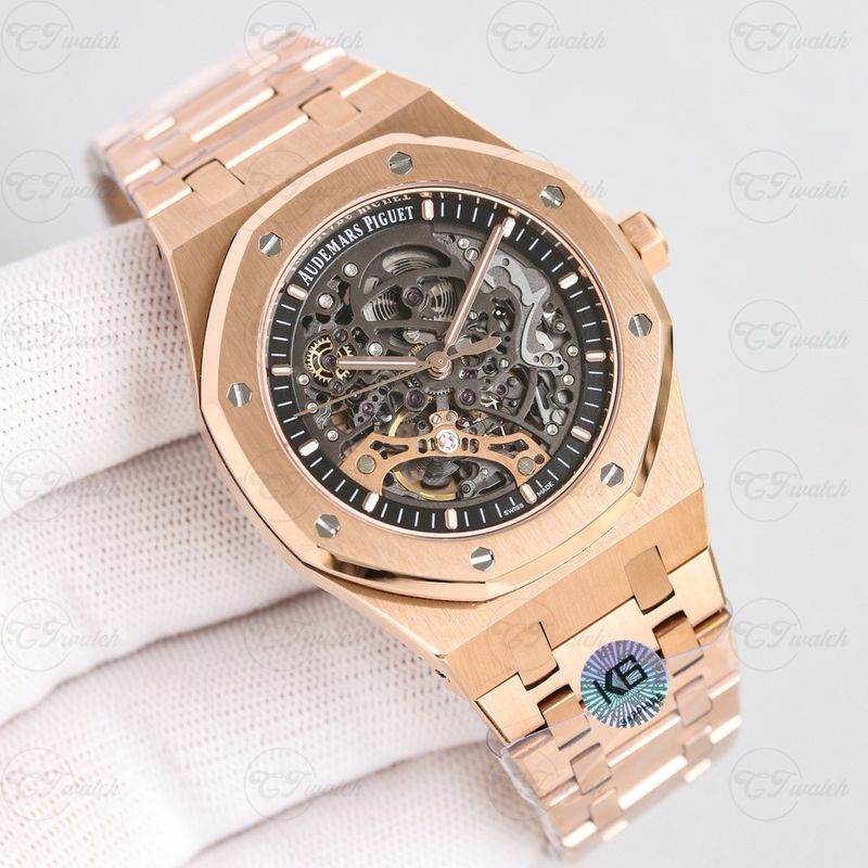 AP Royal Oak 15407OR 41mm Skeleton Super Clone Watch Rose Gold Tone Carbon Style Automatic Stainless steel 3121 Luxury Sport Edition