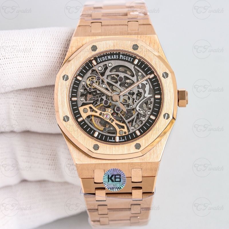 AP Royal Oak 15407OR 41mm Skeleton Super Clone Watch Rose Gold Tone Carbon Style Automatic Stainless steel 3121 Luxury Sport Edition
