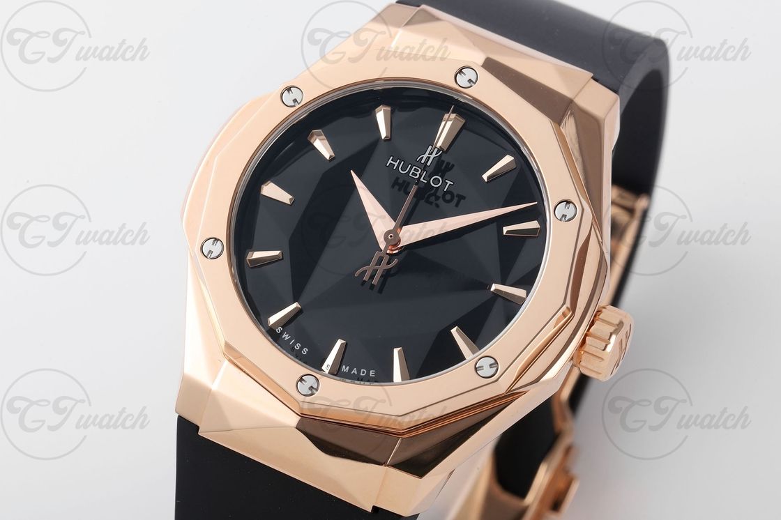 Hublot Big Bang 39mm Skeleton Rose Gold Super Clone Watch Purple Sapphire Bezel Rubber Strap Automatic Design