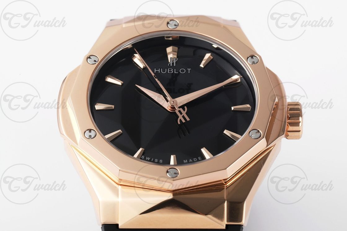 Hublot Big Bang 39mm Skeleton Rose Gold Super Clone Watch Purple Sapphire Bezel Rubber Strap Automatic Design