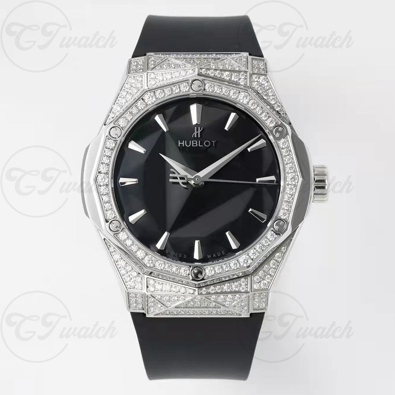 Hublot Orlinski 39mm Titanium Diamond Super Clone Watch Mirror Dial Rubber Strap Faceted Case