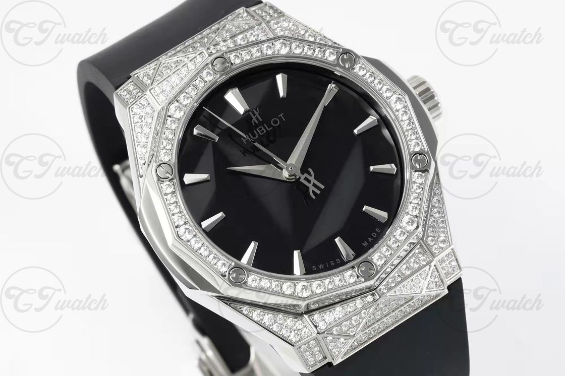 Hublot Orlinski 39mm Titanium Diamond Super Clone Watch Mirror Dial Rubber Strap Faceted Case