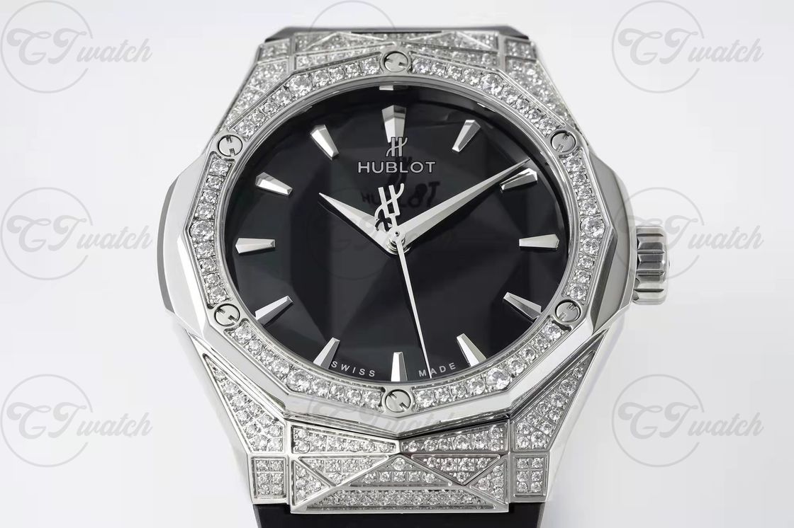Hublot Orlinski 39mm Titanium Diamond Super Clone Watch Mirror Dial Rubber Strap Faceted Case