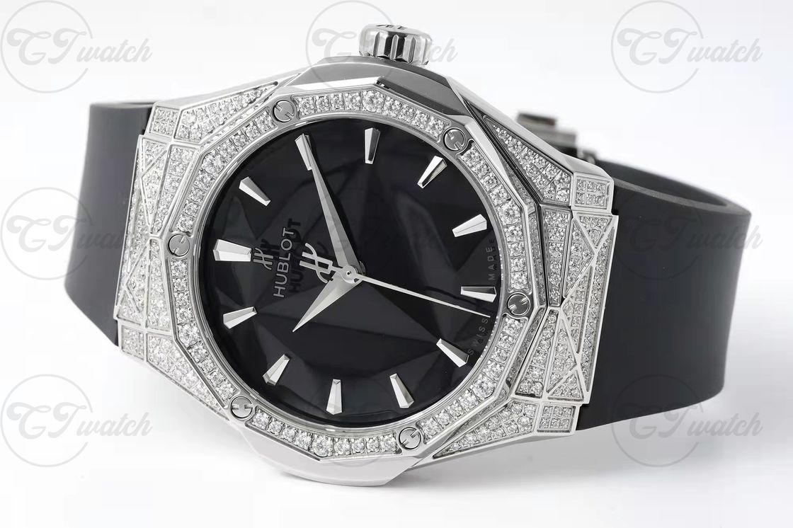 Hublot Orlinski 39mm Titanium Diamond Super Clone Watch Mirror Dial Rubber Strap Faceted Case