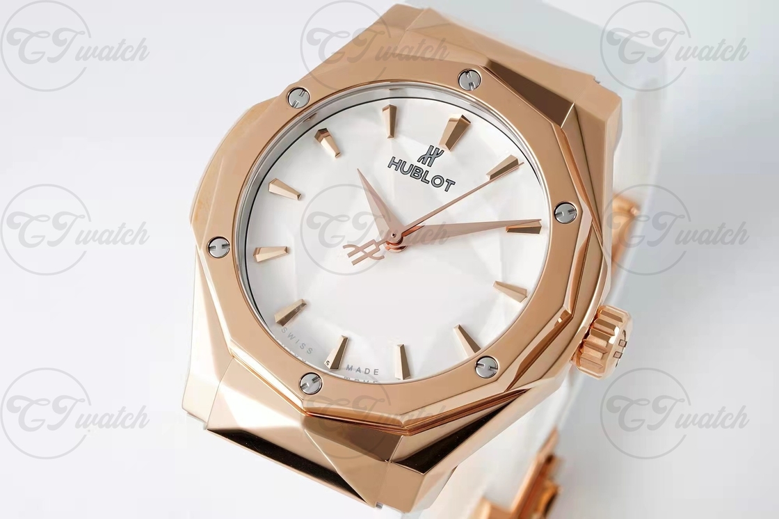 Hublot Classic Fusion Orlinski 39mm Super Clone Watch King Gold White Dial Rubber Strap Art Style