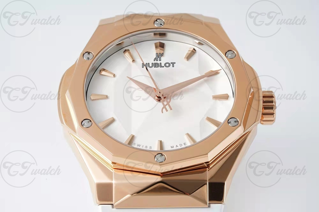 Hublot Classic Fusion Orlinski 39mm Super Clone Watch King Gold White Dial Rubber Strap Art Style