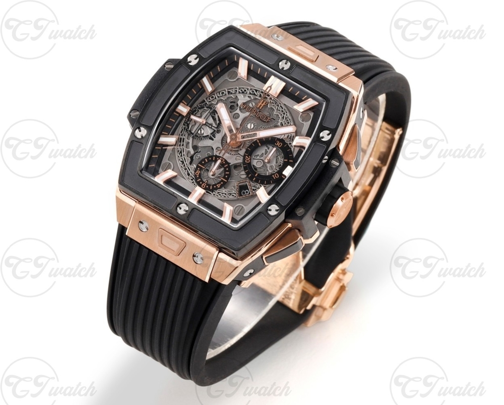 Hublot Spirit of Big Bang 42mm Super Clone Watch King Gold Black Skeleton Dial Chronograph