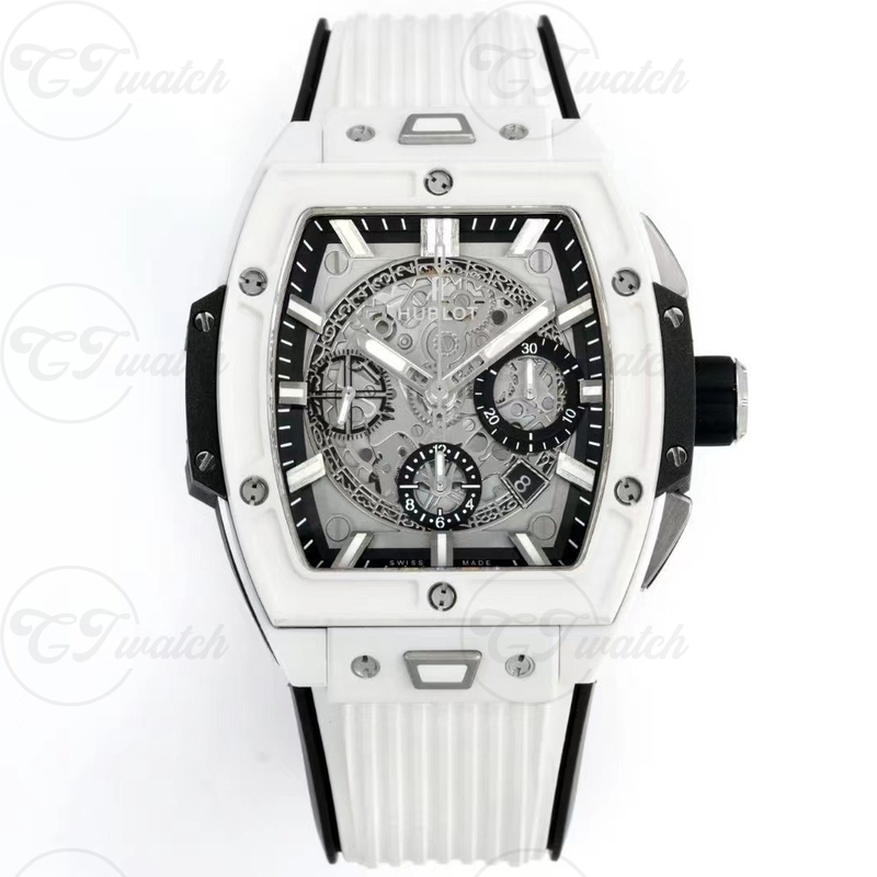 Hublot Spirit of Big Bang 42mm Super Clone Watch Titanium White Skeleton Dial Rubber Strap