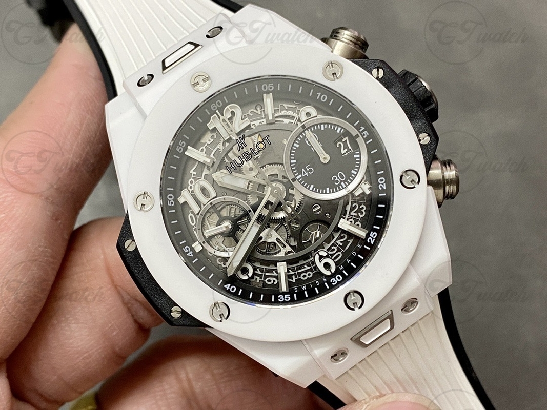 Hublot Spirit of Big Bang 42mm Super Clone Watch Titanium White Skeleton Dial Rubber Strap