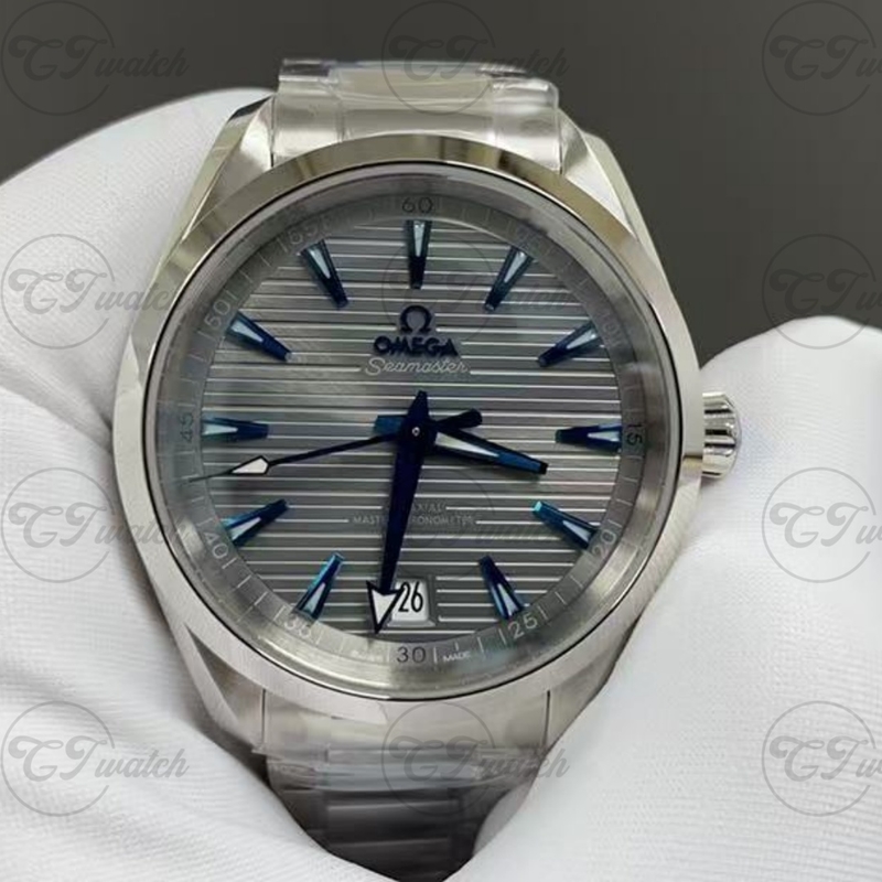 Seamaster Aqua Terra 41MM Омега Клон Часы 8900 Движение Серый Диал Нержавеющая Сталь Мужские Автоматические роскошные Часы