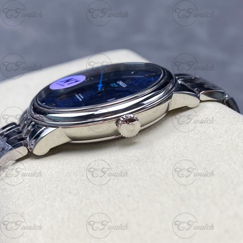 Omega De Ville Prestige 39.5 мм Клонные часы Автоматические 2500 движения Синий циферблат Нержавеющая стальная браслет