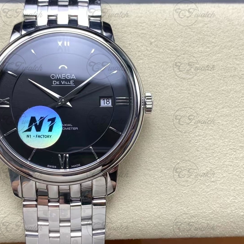 Omega De Ville Prestige 36,8 мм Клон Часы Автоматические 2500 Механизм Черный Циферблат Браслет из Нержавеющей Стали