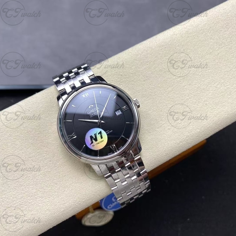 Omega De Ville Prestige 36,8 мм Клон Часы Автоматические 2500 Механизм Черный Циферблат Браслет из Нержавеющей Стали