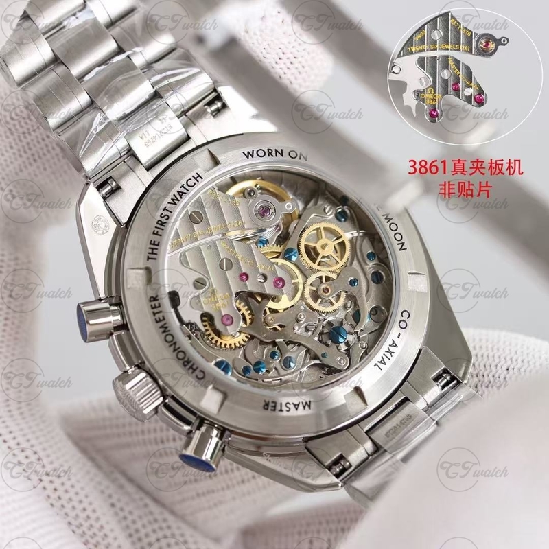 オメガ スピードマスター プロフェッショナル ムーンウォッチ 42MM クローンウォッチ 自動巻き 3861 ムーブメント ホワイトダイアル ステンレススチールブレスレット