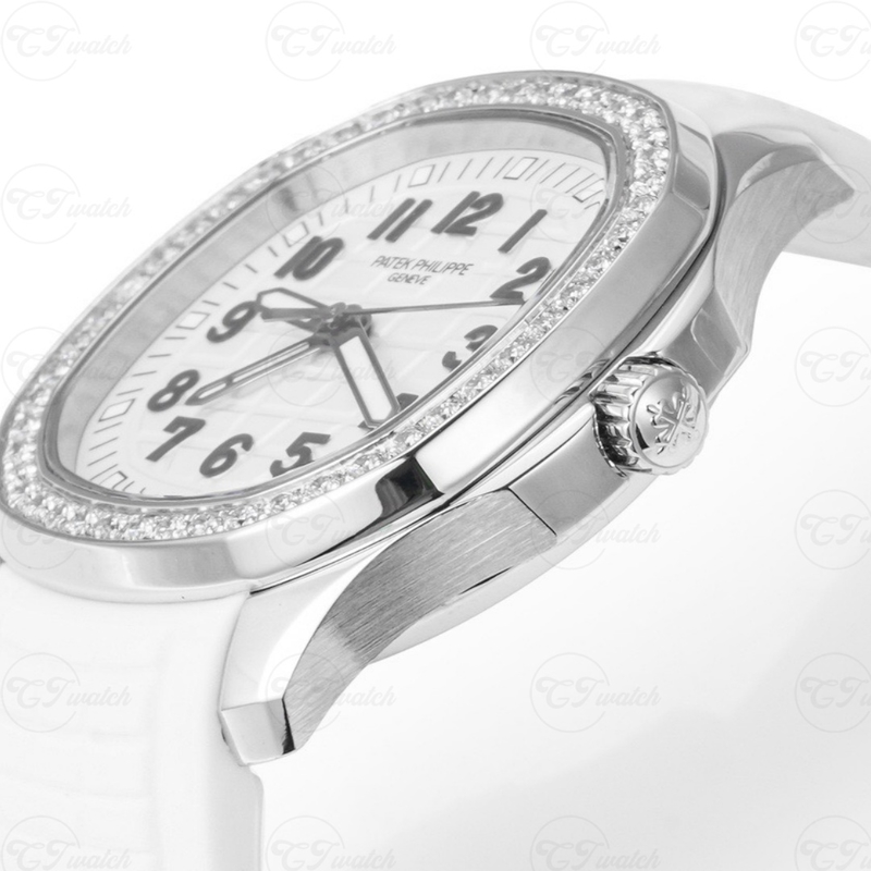Patek Philippe Aquanaut Luce 5067A White Dial Diamond Bezel Women’s Luxury Watch on White Rubber Strap Swiss Quartz