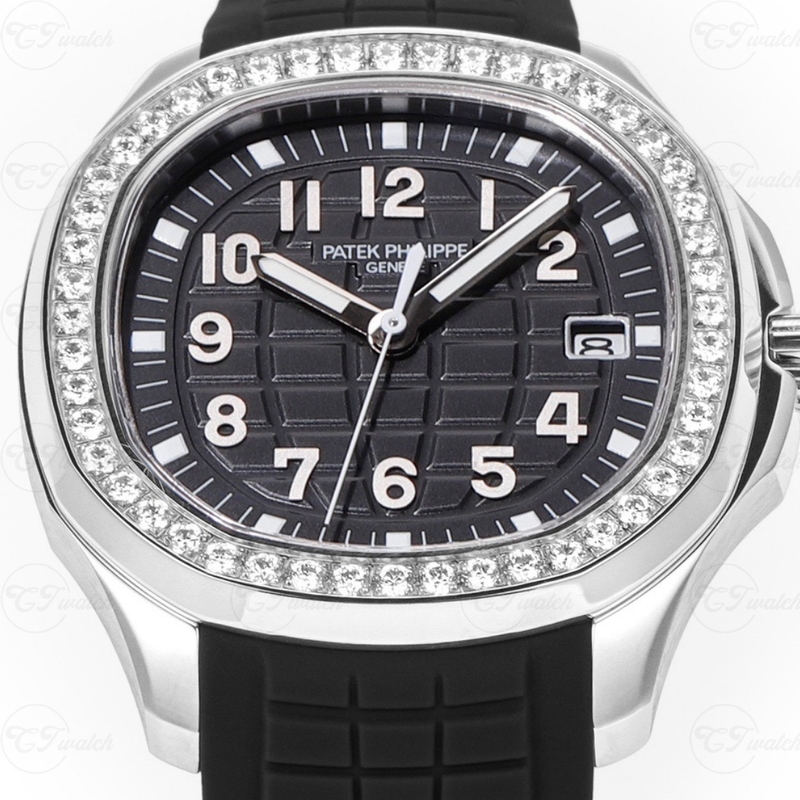 Patek Philippe Aquanaut Stainless Steel Diamond Bezel Black Dial Rubber Strap Automatic Luxury Watch