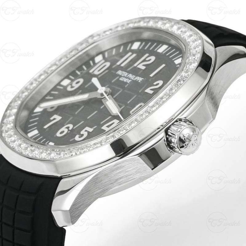 Patek Philippe Aquanaut Stainless Steel Diamond Bezel Black Dial Rubber Strap Automatic Luxury Watch