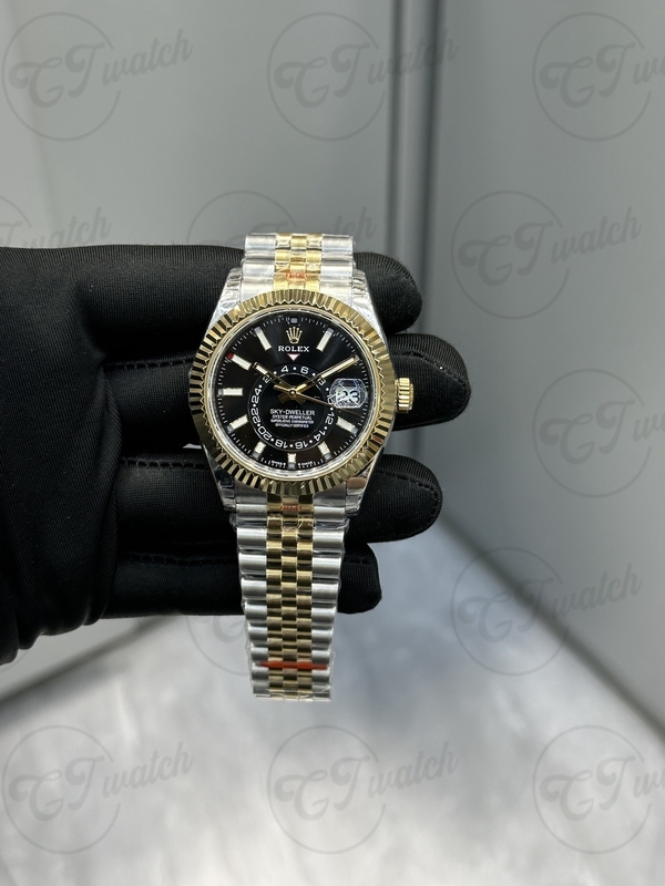 Clone luxury premium chronograph watch with  Sky Dweller 42mm: rose gold dial and 9002 movement 