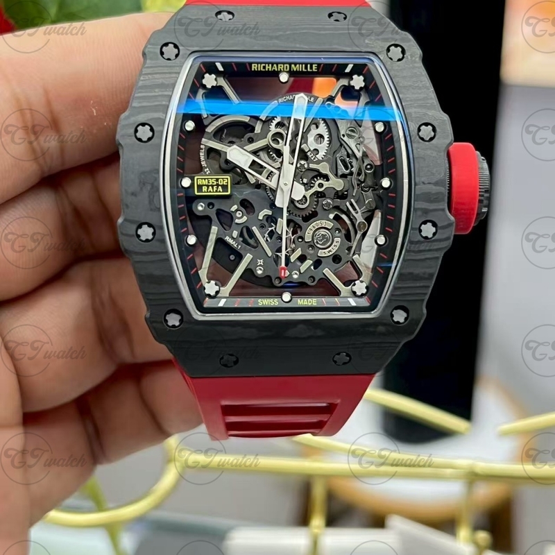 Richard Mille RM 35-02 Skeleton Dial Red Quartz TPT Case Luxury Sport Automatic Watch