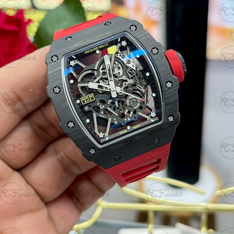 Richard Mille RM 35-02 Skeleton Dial Red Quartz TPT Case Luxury Sport Automatic Watch