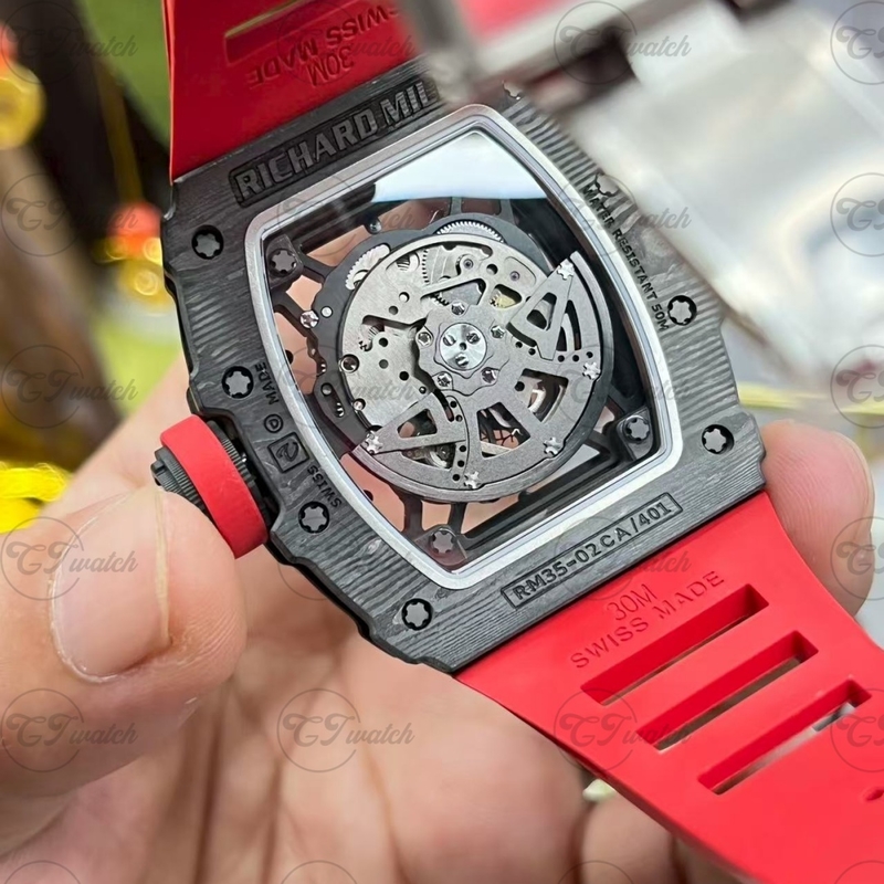 Richard Mille RM 35-02 Skeleton Dial Red Quartz TPT Case Luxury Sport Automatic Watch