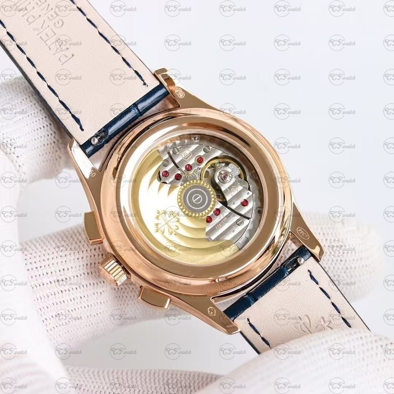 Patek Philippe 5905R Rose Gold Blue Dial Annual Calendar Chronograph Automatic Clone Watch Luxury Men