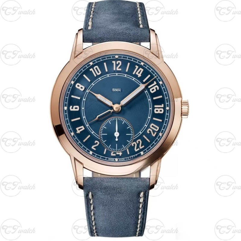 Patek Philippe 5224R Rose Gold Calatrava Travel Time Blue Dial Automatic Super Clone Luxury Watch Men