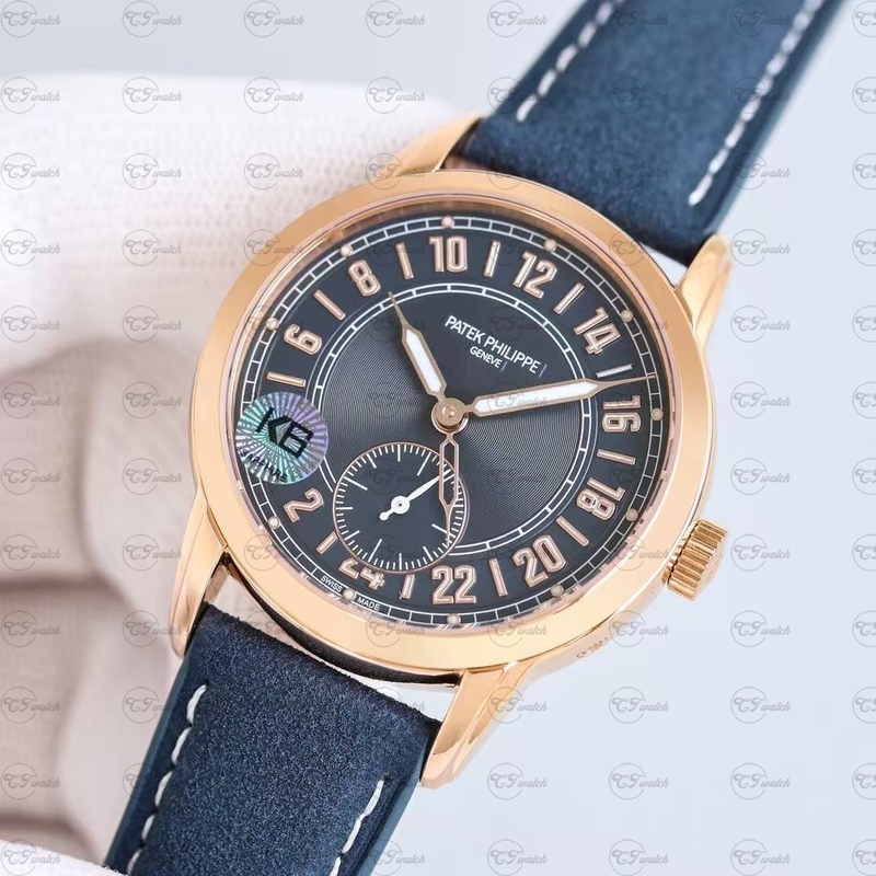 Patek Philippe 5224R Rose Gold Calatrava Travel Time Blue Dial Automatic Super Clone Luxury Watch Men