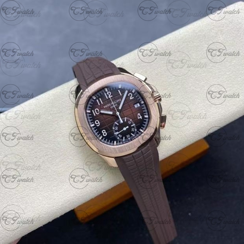 Patek Philippe Aquanaut 5968R Rose Gold Chronograph Brown Dial Super Clone Automatic Luxury Watch Men