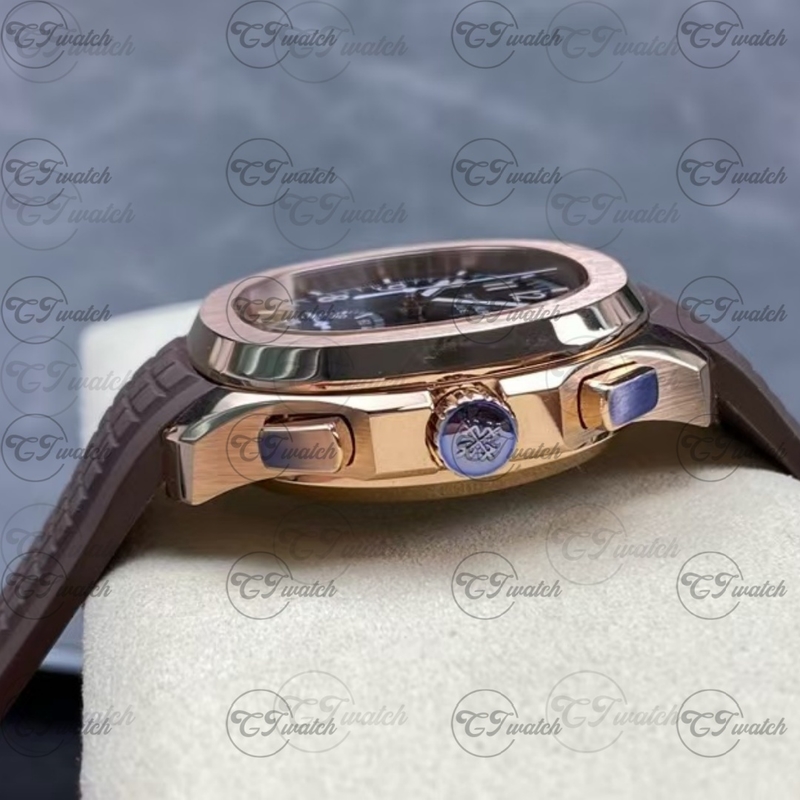 Patek Philippe Aquanaut 5968R Rose Gold Chronograph Brown Dial Super Clone Automatic Luxury Watch Men