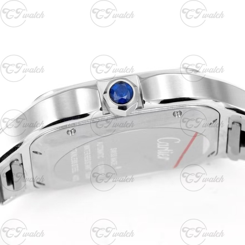 Cartier Santos Automatic Watch Stainless Steel Case Orange Brown Sunray Dial Black Strap