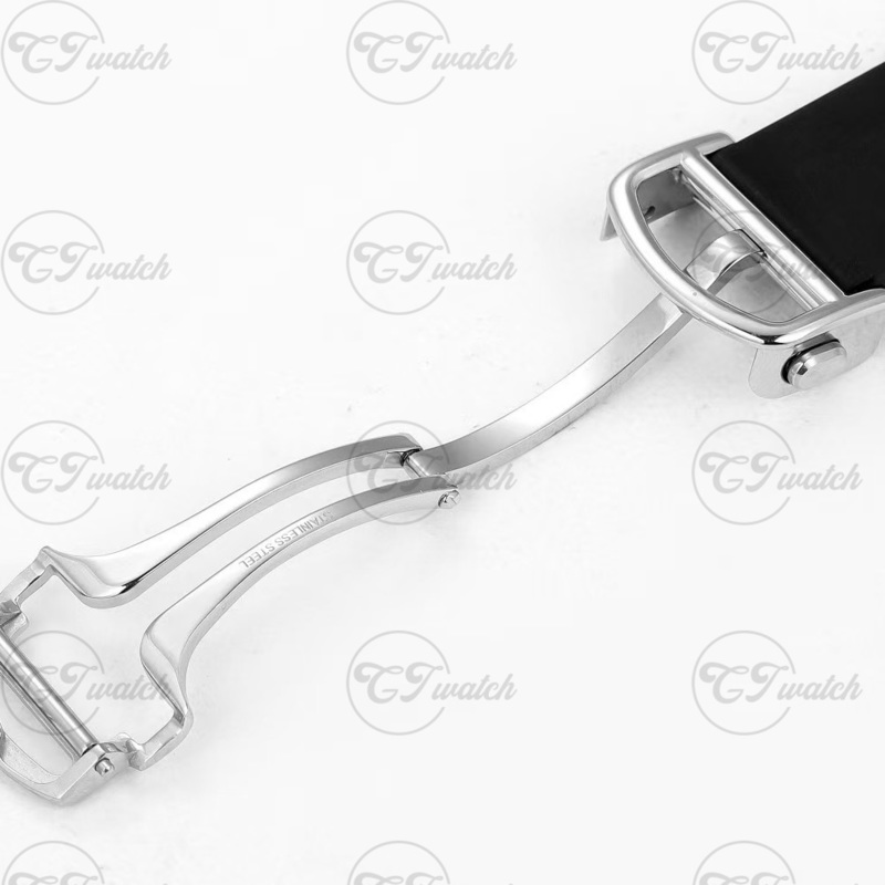 Cartier Santos Automatic Watch Stainless Steel Case Orange Brown Sunray Dial Black Strap