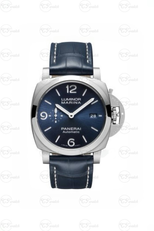 Panerai Luminor Marina Blue Dial Stainless Steel Automatic Watch with Black Leather Strap