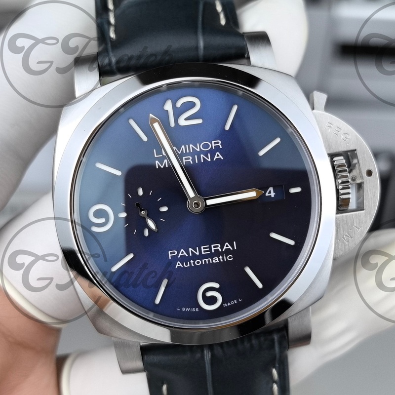 Panerai Luminor Marina Blue Dial Stainless Steel Automatic Watch with Black Leather Strap