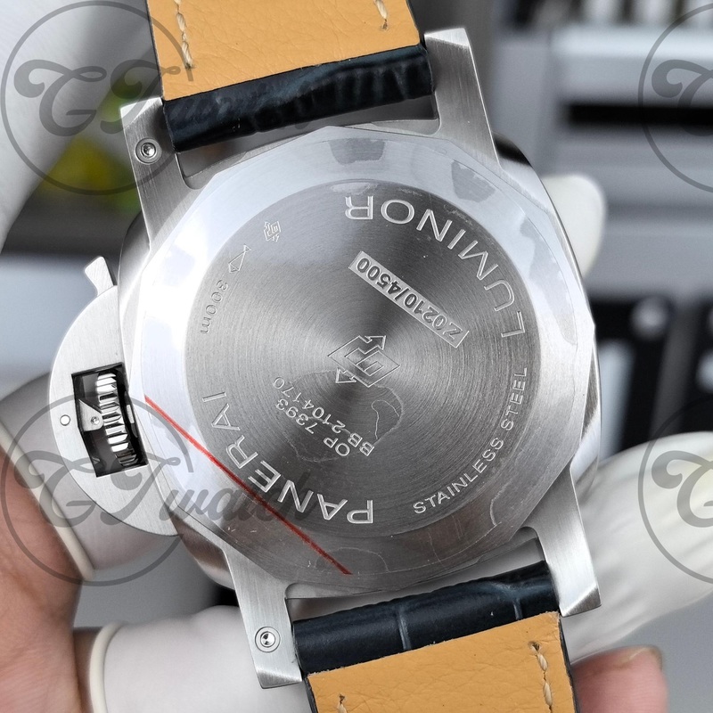 Panerai Luminor Marina Blue Dial Stainless Steel Automatic Watch with Black Leather Strap