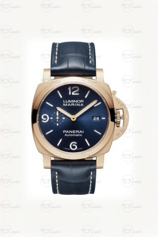 Panerai Luminor Marina Blue Dial 18K Rose Gold Automatic Watch with Blue Alligator Leather Strap