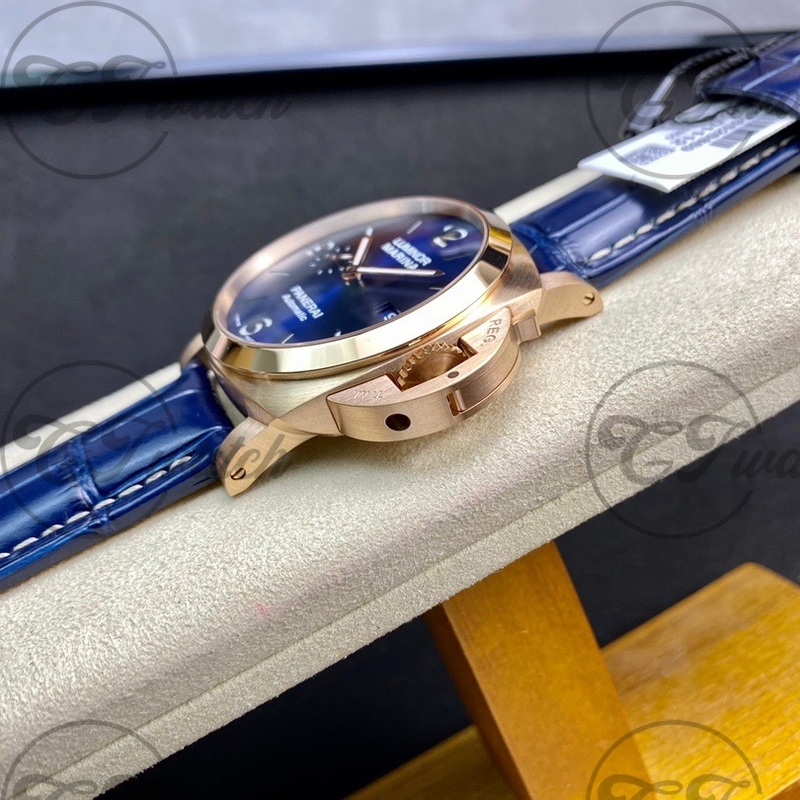 Panerai Luminor Marina Blue Dial 18K Rose Gold Automatic Watch with Blue Alligator Leather Strap