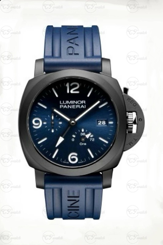 Panerai Luminor Blue Dial Ceramic Automatic Watch with Blue Rubber Strap (Power Reserve Indicator)