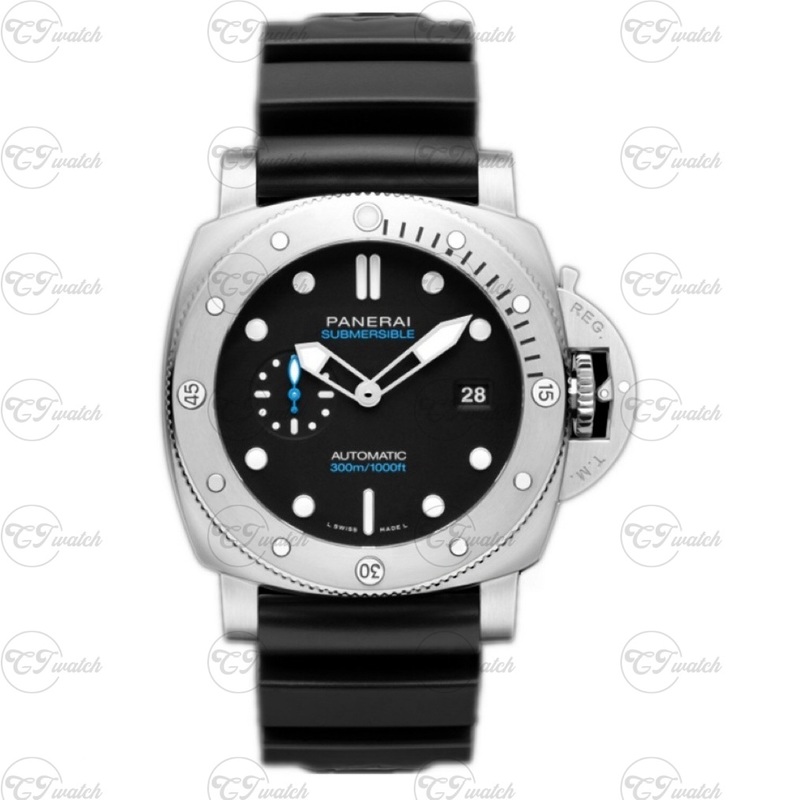Panerai Submersible 42mm Stainless Steel Automatic Dive Watch with Black Rubber Strap (High-Precision P.9010 Movement, Professional 300m Water Resistance)