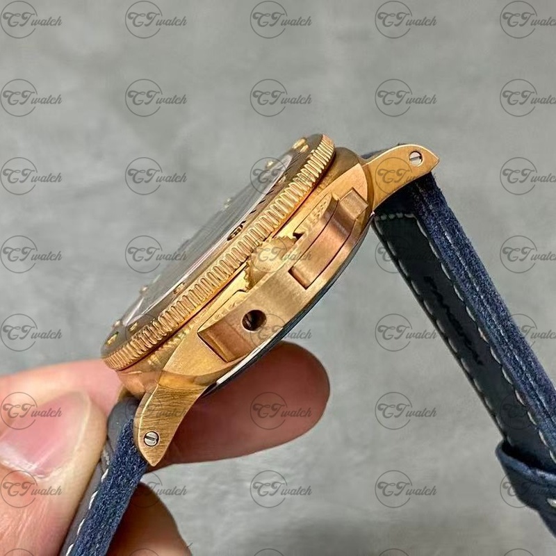 Panerai Submersible Bronzo 47mm Bronze Automatic Dive Watch with Blue Leather Strap (High-End P.9010 Movement, Patina-Ready Durability & Luxury Dive Performance)