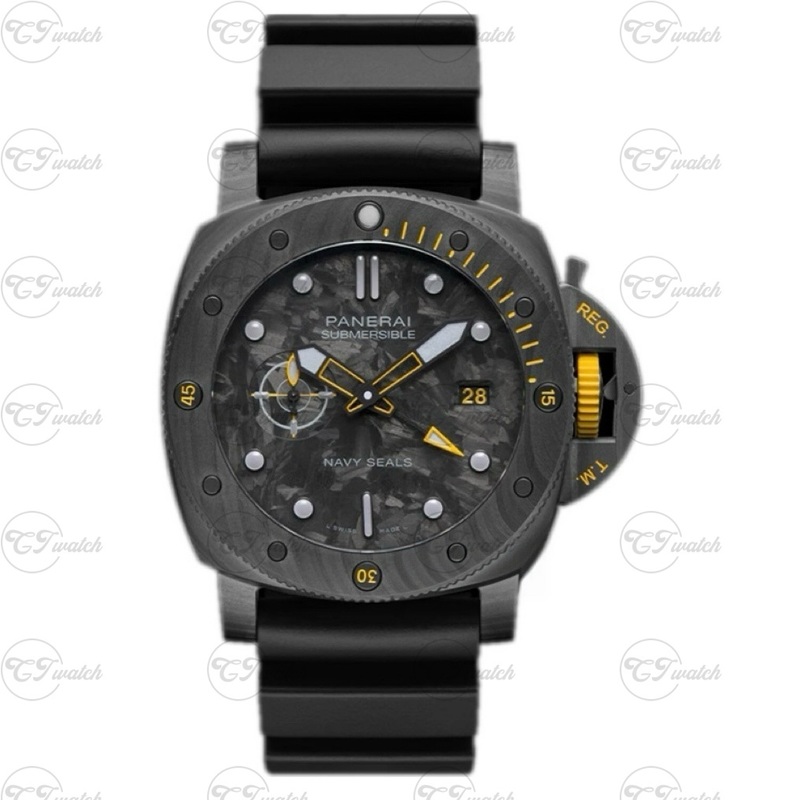 Panerai Submersible Navy SEALs Edition 47mm Carbotech Automatic Dive Watch with Black Rubber Strap (High-Performance P.9010 Movement, Military-Grade Durability & Tactical Precision)