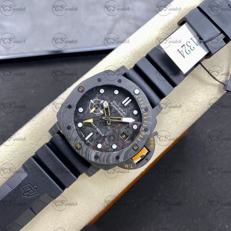 Panerai Submersible Navy SEALs Edition 47mm Carbotech Automatic Dive Watch with Black Rubber Strap (High-Performance P.9010 Movement, Military-Grade Durability & Tactical Precision)