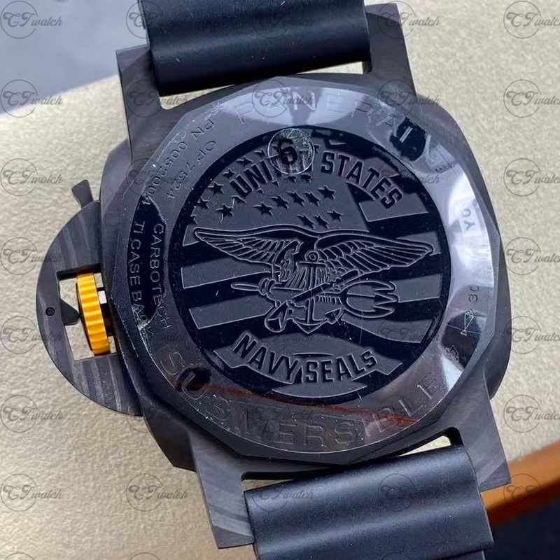 Panerai Submersible Navy SEALs Edition 47mm Carbotech Automatic Dive Watch with Black Rubber Strap (High-Performance P.9010 Movement, Military-Grade Durability & Tactical Precision)