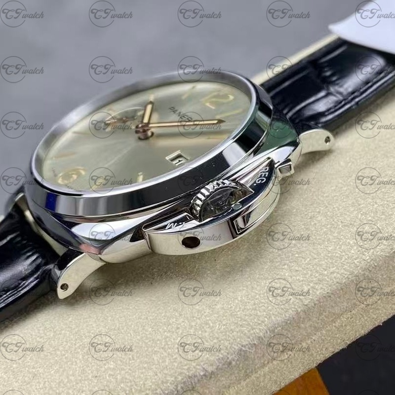 Panerai Luminor Due 42mm Stainless Steel Automatic Watch with Black Alligator Leather Strap (High-End P.9000 Movement, Elegant Craftsmanship & Timeless Design)