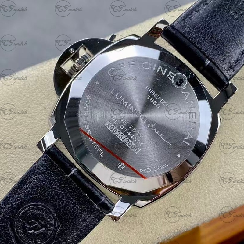 Panerai Luminor Due 42mm Stainless Steel Automatic Watch with Black Alligator Leather Strap (High-End P.9000 Movement, Elegant Craftsmanship & Timeless Design)