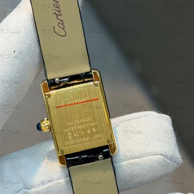 Cartier Tank Américaine 18K Yellow Gold Quartz Watch with Black Alligator Leather Strap (Exquisite Swiss Craftsmanship, Timeless Luxury & Petite Elegance)