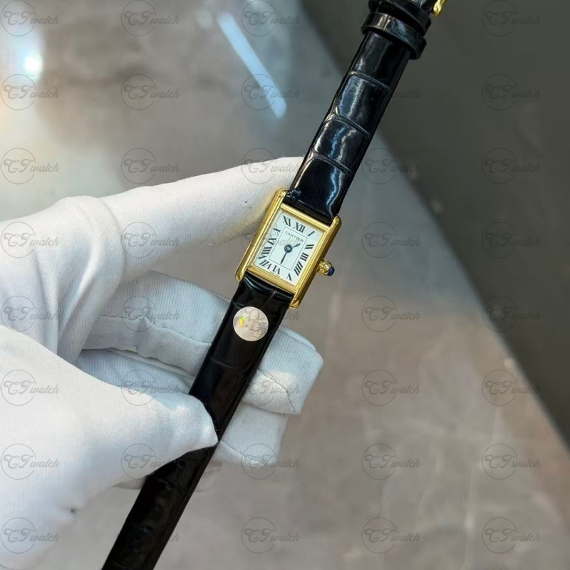 Cartier Tank Américaine 18K Yellow Gold Quartz Watch with Black Alligator Leather Strap (Exquisite Swiss Craftsmanship, Timeless Luxury & Petite Elegance)